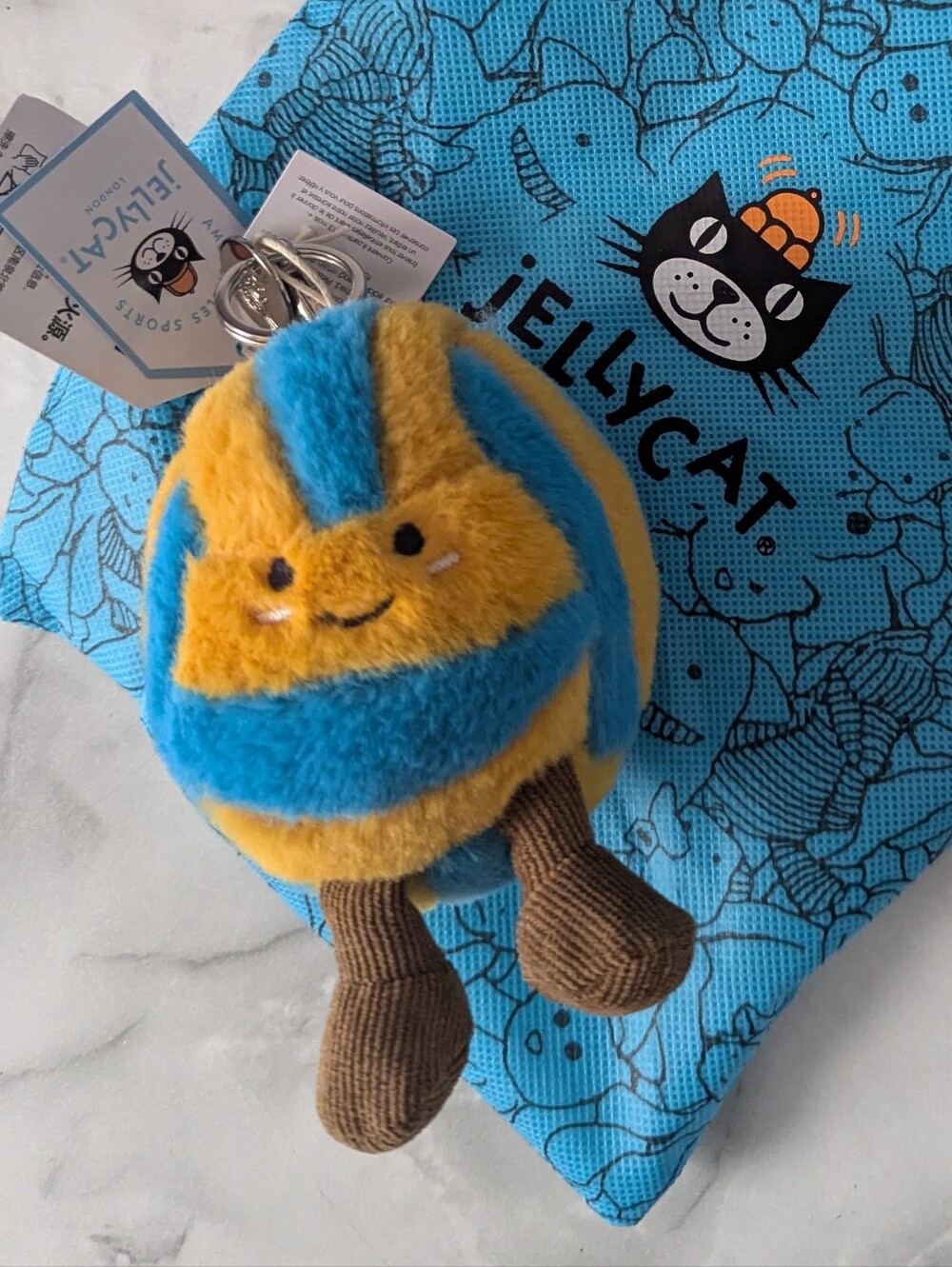 Jellycat Amuseables NWT Volleyball Keychain Plushie Charm Yellow Blue One Size
